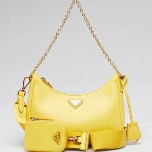 Prada Sole Yellow Saffiano Leather 2005 Re-Edition Shoulder Bag 1BH204